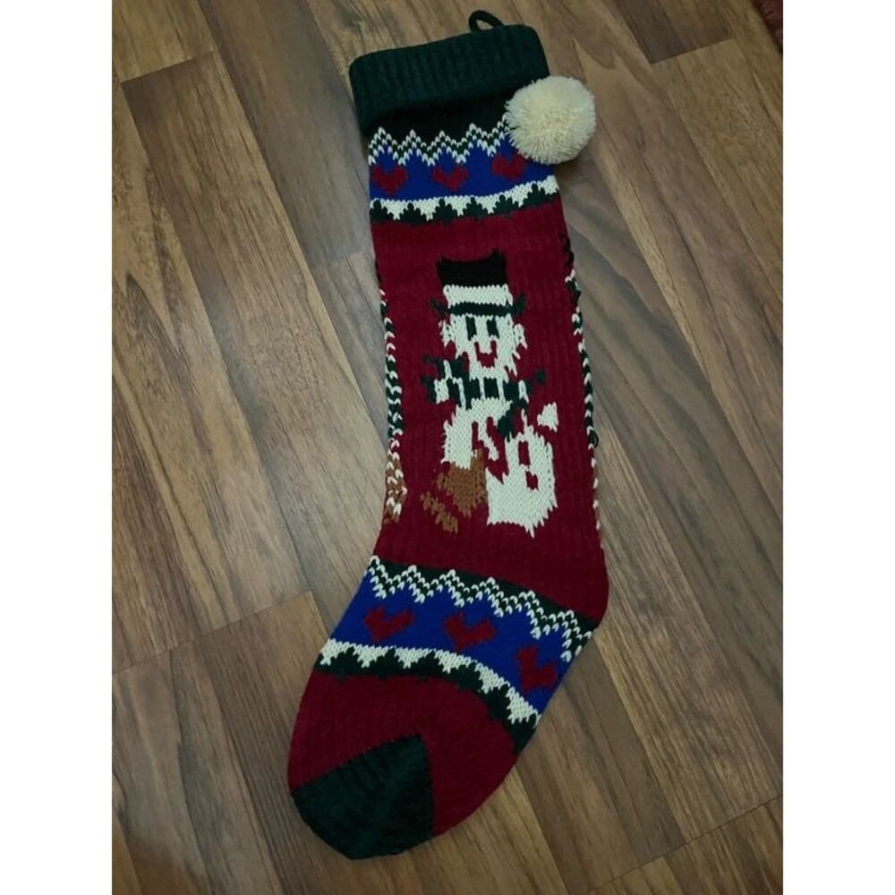 Vintage Knit Christmas Stocking with Snowman